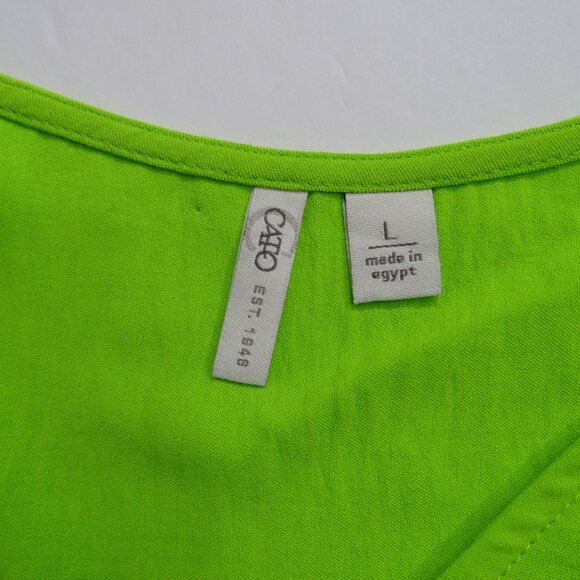 Cato Lime Neon Green Twist Front V-neck Top Womens Size L Polyester Short Sleeve - Picture 5 of 10
